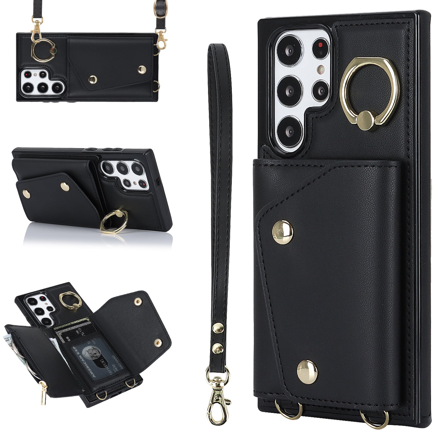 Zipper Wallet Phone Case for Samsung Galaxy S22 Ultra 5G PU Leather Coated TPU Cover with Ring Kickstand Zipper Wallet Phone Case for Samsung Galaxy S22 Ultra 5G PU Leather Coated TPU Cover with Ring Kickstand